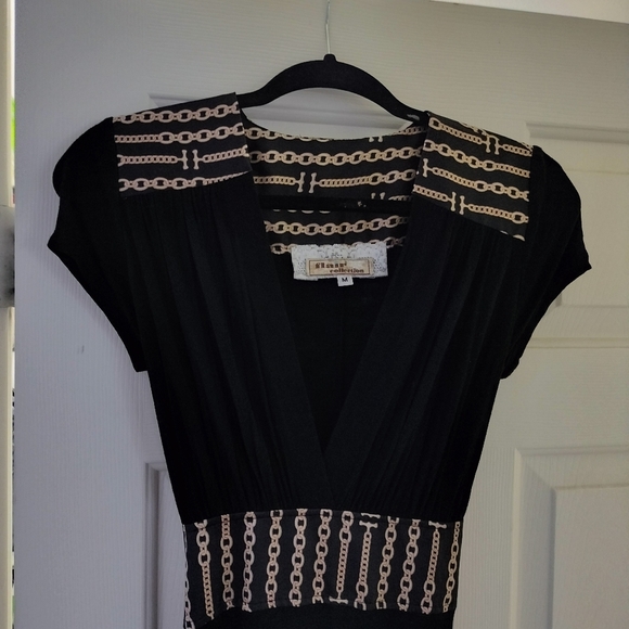 Flair Collection Black with Gold Chain Print Dress, Medium - Picture 2 of 11